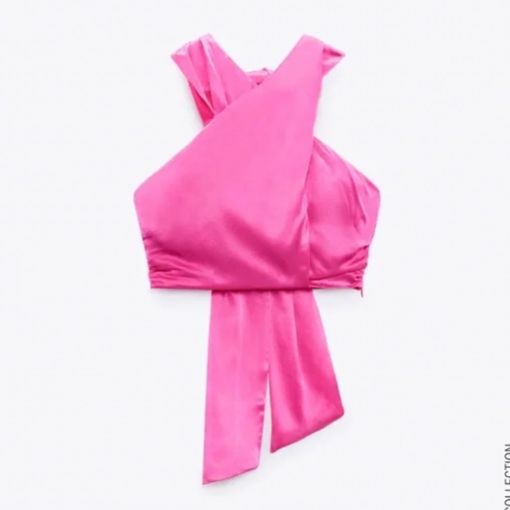 Zara Satin Effect Halter Top Pink